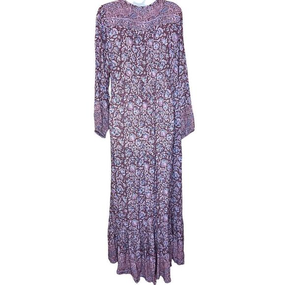 Faherty Toluca Tiered Long Sleeve Dress in Merlot Bordeaux Floral NWOT Size Medi - Picture 4 of 8